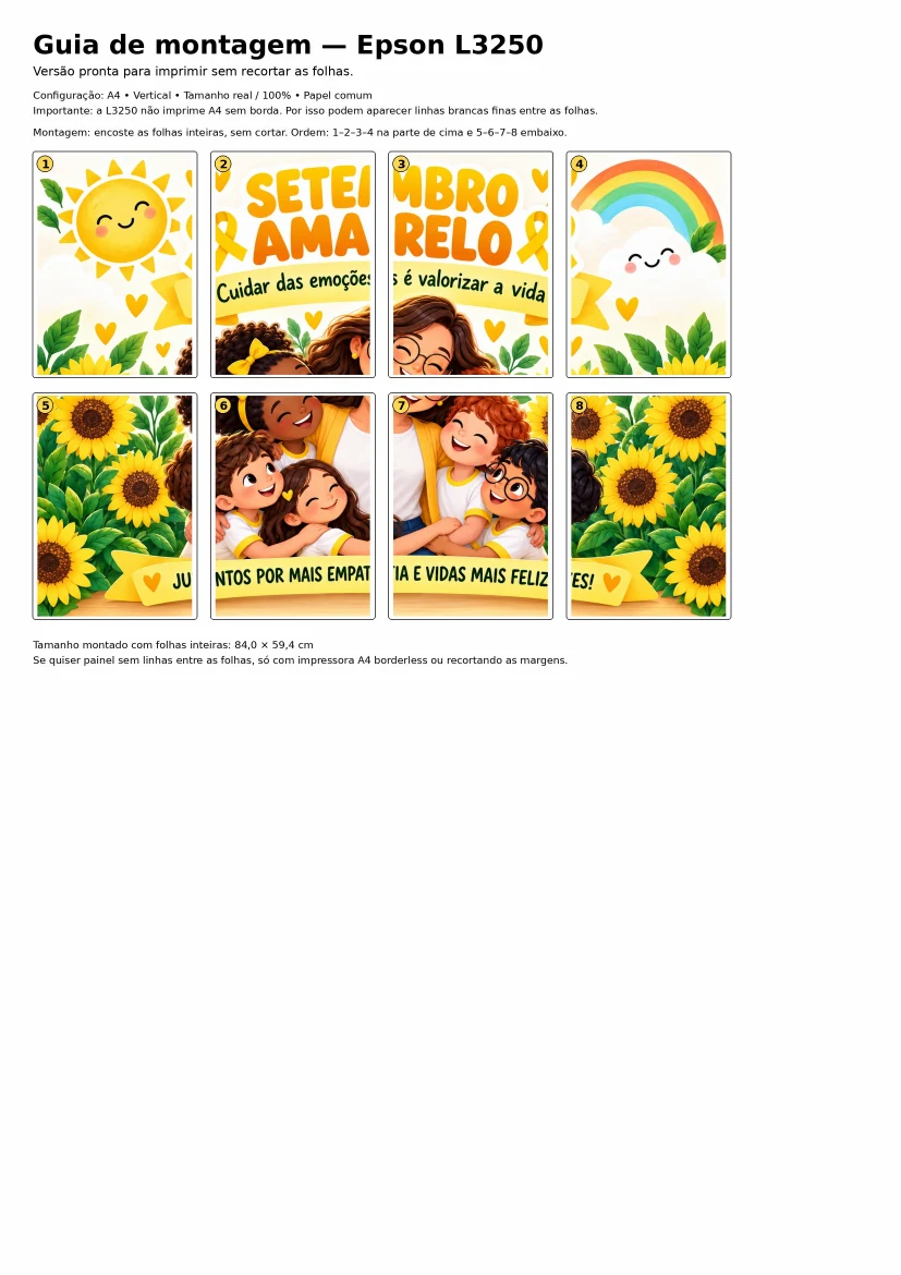 Guia de montagem do Painel Setembro Amarelo em 8 folhas A4