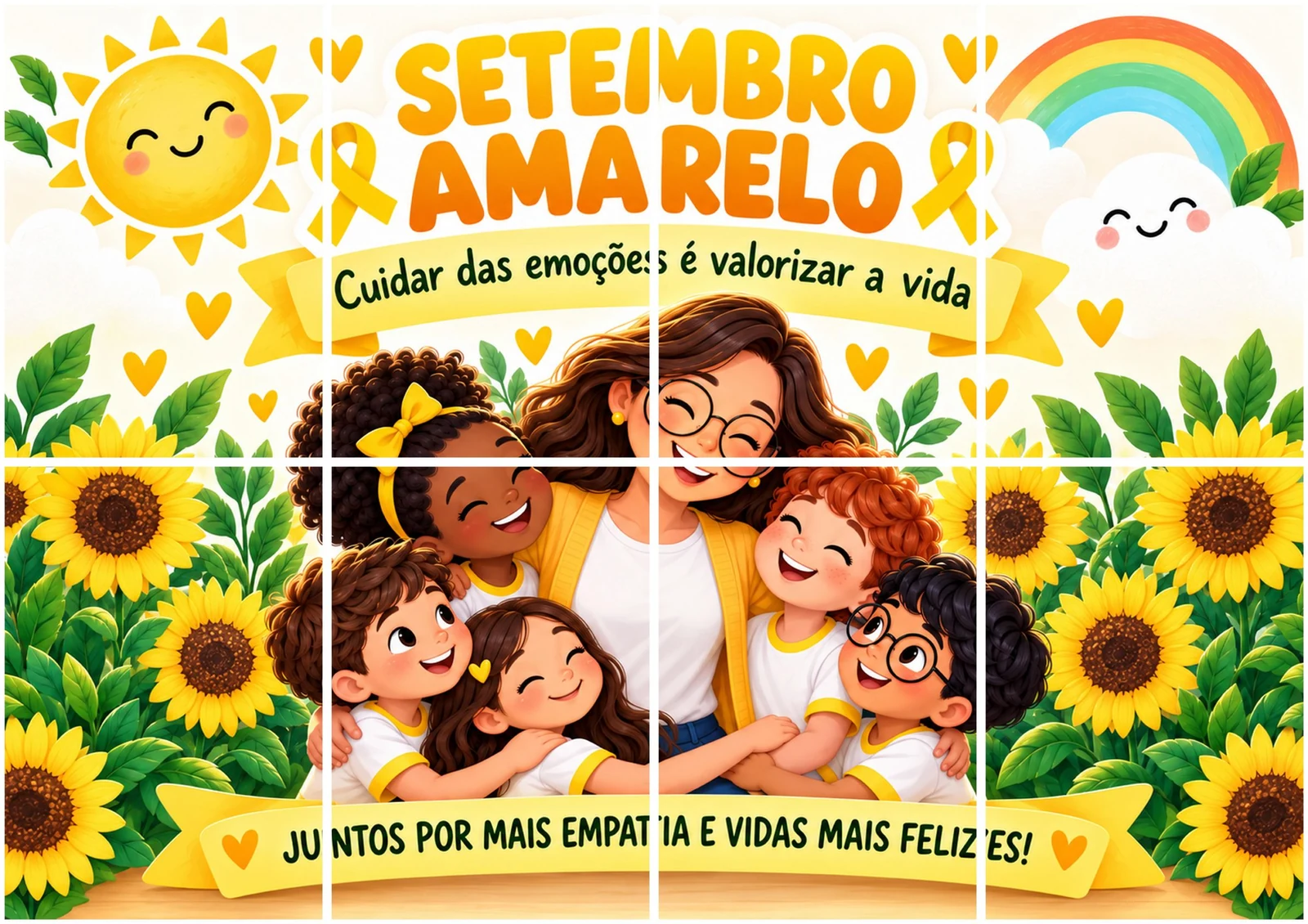 Painel Setembro Amarelo completo montado em 8 folhas A4